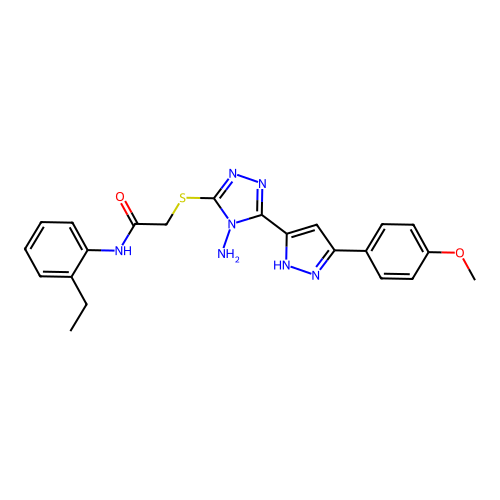 2-((4-amino-5-(3-(4-methoxyphenyl)-1H-pyrazol-5-yl)-4H-1,2,4-triazol-3-yl)thio)-N-(2-ethylphenyl)acetamide structure