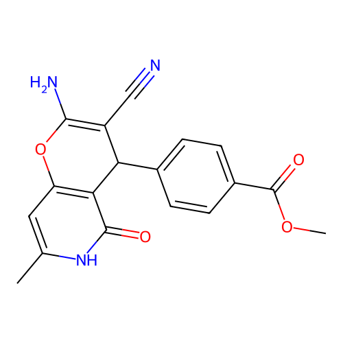 methyl 4-(2-amino-3-cyano-7-methyl-5-oxo-5,6-dihydro-4H-pyrano[3,2-c]pyridin-4-yl)benzoate structure