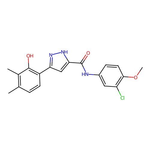 N-(3-chloro-4-methoxyphenyl)-5-(2-hydroxy-3,4-dimethylphenyl)-1H-pyrazole-3-carboxamide structure