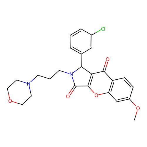 1-(3-chlorophenyl)-6-methoxy-2-[3-(4-morpholinyl)propyl]-1,2-dihydrochromeno[2,3-c]pyrrole-3,9-dione structure