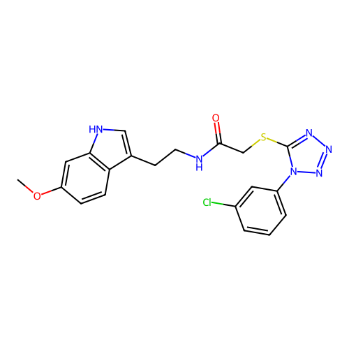 2-{[1-(3-chlorophenyl)-1H-tetrazol-5-yl]sulfanyl}-N-[2-(6-methoxy-1H-indol-3-yl)ethyl]acetamide structure