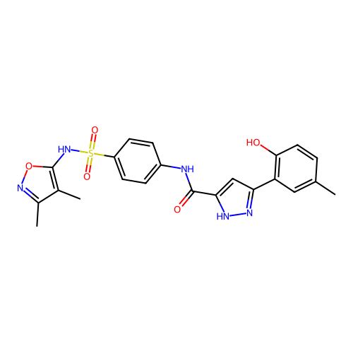 N-{4-[(3,4-dimethyl-1,2-oxazol-5-yl)sulfamoyl]phenyl}-5-(2-hydroxy-5-methylphenyl)-1H-pyrazole-3-carboxamide structure