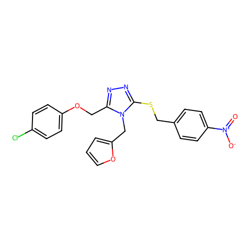 3-((4-chlorophenoxy)methyl)-4-(furan-2-ylmethyl)-5-((4-nitrobenzyl)thio)-4H-1,2,4-triazole structure