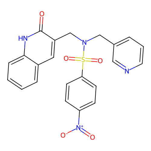 4-nitro-N-[(2-oxo-1H-quinolin-3-yl)methyl]-N-(pyridin-3-ylmethyl)benzenesulfonamide structure