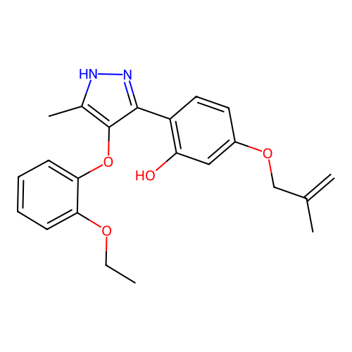2-(4-(2-ethoxyphenoxy)-5-methyl-1H-pyrazol-3-yl)-5-((2-methylallyl)oxy)phenol structure