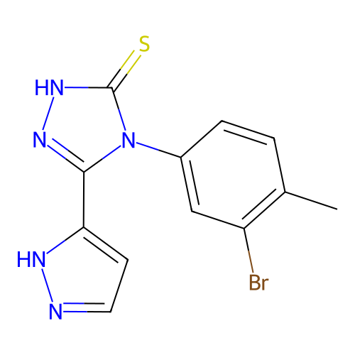 4-(3-bromo-4-methylphenyl)-5-(1H-pyrazol-5-yl)-4H-1,2,4-triazole-3-thiol structure