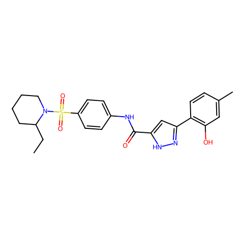 N-{4-[(2-ethylpiperidin-1-yl)sulfonyl]phenyl}-5-(2-hydroxy-4-methylphenyl)-1H-pyrazole-3-carboxamide structure