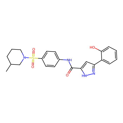 3-(2-Hydroxyphenyl)-N-(4-((3-methylpiperidin-1-yl)sulfonyl)phenyl)-1H-pyrazole-5-carboxamide structure