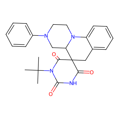 1'-(tert-butyl)-3-phenyl-1,2,3,4,4a,6-hexahydro-1'H-spiro[pyrazino[1,2-a]quinoline-5,5'-pyrimidine]-2',4',6'(3'H)-trione structure