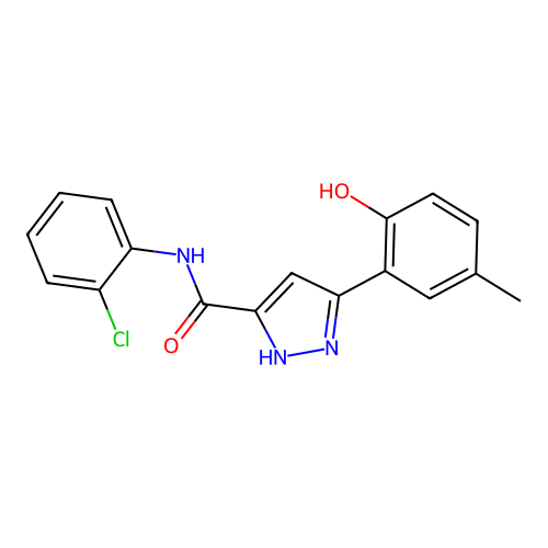 N-(2-chlorophenyl)-5-(2-hydroxy-5-methylphenyl)-1H-pyrazole-3-carboxamide structure
