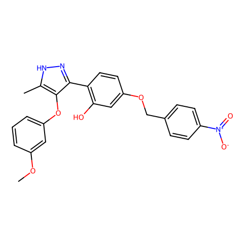2-[4-(3-methoxyphenoxy)-3-methyl-1H-pyrazol-5-yl]-5-[(4-nitrobenzyl)oxy]phenol structure