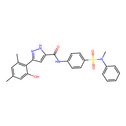 3-(2-hydroxy-4,6-dimethylphenyl)-N-{4-[methyl(phenyl)sulfamoyl]phenyl}-1H-pyrazole-5-carboxamide structure