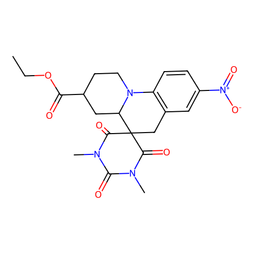 ethyl 1',3'-dimethyl-8-nitro-2',4',6'-trioxo-1',2,3,3',4,4',4a,6'-octahydro-1H,2'H,6H-spiro[pyrido[1,2-a]quinoline-5,5'-pyrimidine]-3-carboxylate structure