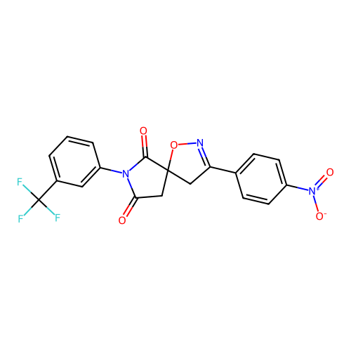 2-(4-nitrophenyl)-8-[3-(trifluoromethyl)phenyl]-4-oxa-3,8-diazaspiro[4.4]non-2-ene-7,9-dione structure
