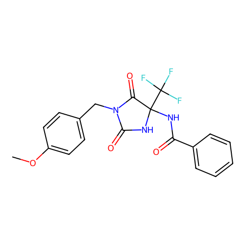 N-(1-(4-methoxybenzyl)-2,5-dioxo-4-(trifluoromethyl)imidazolidin-4-yl)benzamide structure