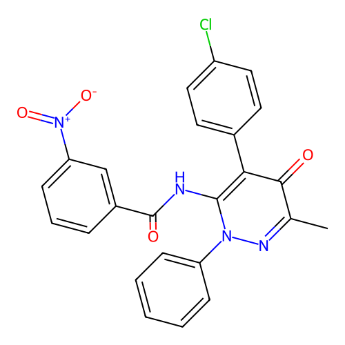 N-(4-(4-chlorophenyl)-6-methyl-5-oxo-2-phenyl-2,5-dihydropyridazin-3-yl)-3-nitrobenzamide structure