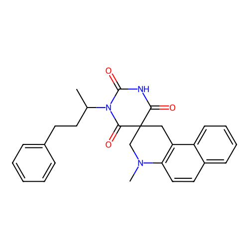 6'-hydroxy-4-methyl-3'-(4-phenylbutan-2-yl)-3,4-dihydro-1H,2'H-spiro[benzo[f]quinoline-2,5'-pyrimidine]-2',4'(3'H)-dione structure