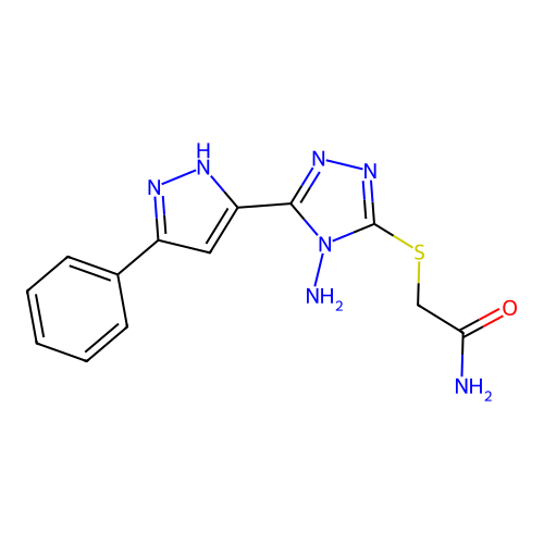 2-[4-amino-5-(3-phenylpyrazol-5-yl)-1,2,4-triazol-3-ylthio]acetamide structure