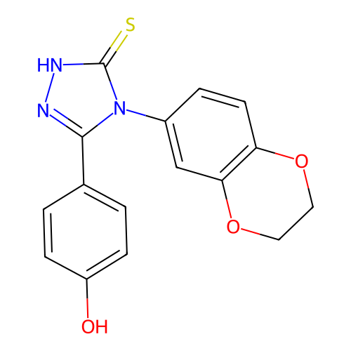 4-(4-(2,3-dihydrobenzo[b][1,4]dioxin-6-yl)-5-mercapto-4H-1,2,4-triazol-3-yl)phenol structure