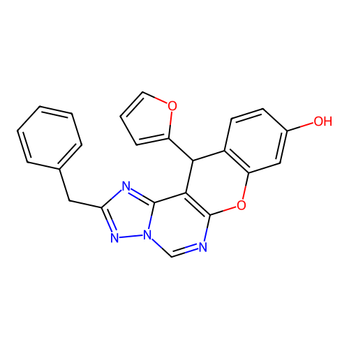 2-benzyl-12-(furan-2-yl)-12H-chromeno[3,2-e][1,2,4]triazolo[1,5-c]pyrimidin-9-ol structure