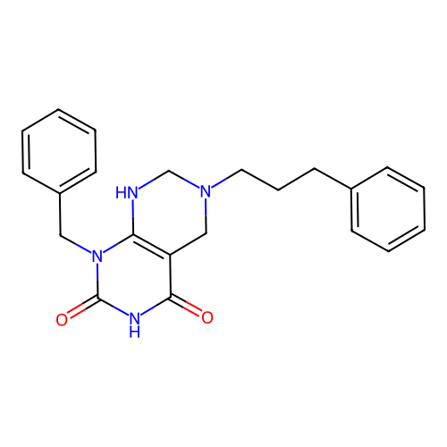 1-benzyl-6-(3-phenylpropyl)-5,6,7,8-tetrahydropyrimido[4,5-d]pyrimidine-2,4(1H,3H)-dione structure