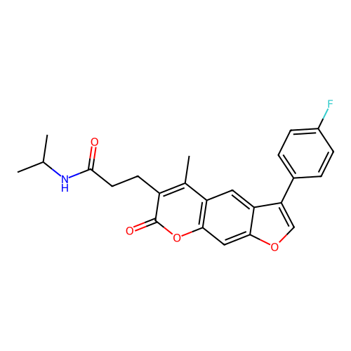 3-[3-(4-fluorophenyl)-5-methyl-7-oxofuro[3,2-g]chromen-6-yl]-N-propan-2-ylpropanamide structure