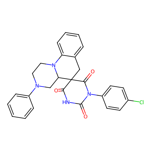 1'-(4-chlorophenyl)-2'-hydroxy-3-phenyl-2,3,4,4a-tetrahydro-1H,4'H,6H-spiro[pyrazino[1,2-a]quinoline-5,5'-pyrimidine]-4',6'(1'H)-dione structure