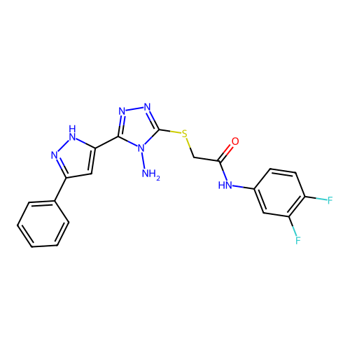 2-((4-amino-5-(3-phenyl-1H-pyrazol-5-yl)-4H-1,2,4-triazol-3-yl)thio)-N-(3,4-difluorophenyl)acetamide structure
