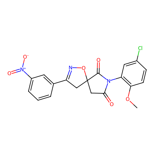 7-(5-chloro-2-methoxyphenyl)-3-(3-nitrophenyl)-1-oxa-2,7-diazaspiro[4.4]non-2-ene-6,8-dione structure