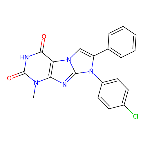 8-(4-chlorophenyl)-1-methyl-7-phenyl-1H-imidazo[2,1-f]purine-2,4(3H,8H)-dione structure