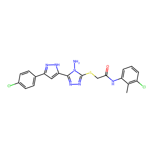 2-((4-amino-5-(3-(4-chlorophenyl)-1H-pyrazol-5-yl)-4H-1,2,4-triazol-3-yl)thio)-N-(3-chloro-2-methylphenyl)acetamide structure