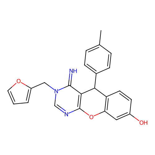 3-(furan-2-ylmethyl)-4-imino-5-(4-methylphenyl)-5H-chromeno[2,3-d]pyrimidin-8-ol structure