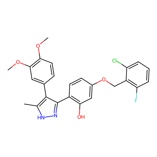 5-[(2-chloro-6-fluorobenzyl)oxy]-2-[4-(3,4-dimethoxyphenyl)-5-methyl-1H-pyrazol-3-yl]phenol structure