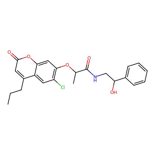 2-(6-chloro-2-oxo-4-propylchromen-7-yl)oxy-N-(2-hydroxy-2-phenylethyl)propanamide structure