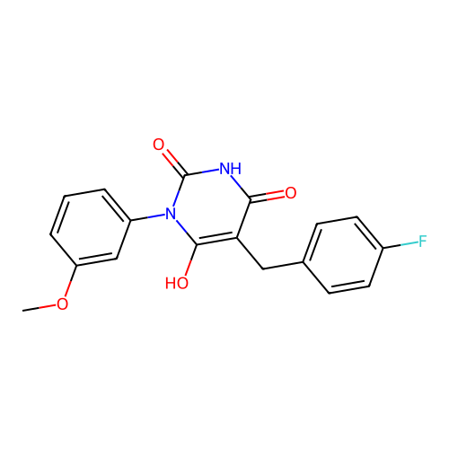 5-(4-fluorobenzyl)-2,6-dihydroxy-3-(3-methoxyphenyl)pyrimidin-4(3H)-one structure