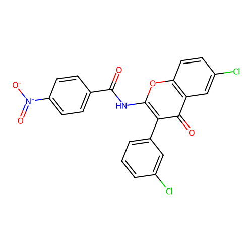 N-(6-chloro-3-(3-chlorophenyl)-4-oxo-4H-chromen-2-yl)-4-nitrobenzamide structure
