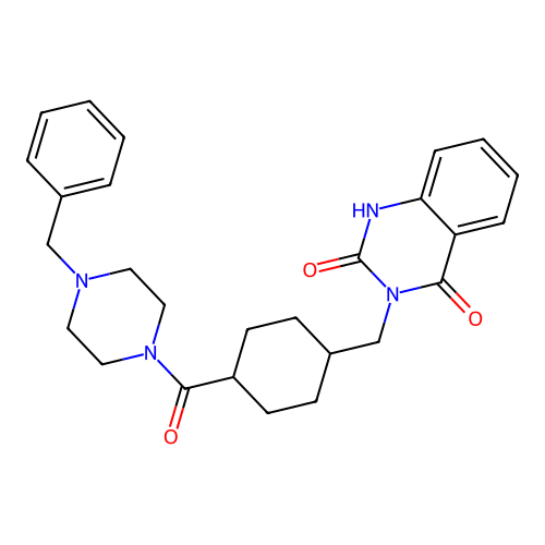 3-((4-(4-benzylpiperazine-1-carbonyl)cyclohexyl)methyl)quinazoline-2,4(1H,3H)-dione structure