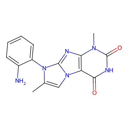 8-(2-aminophenyl)-1,7-dimethyl-1H-imidazo[2,1-f]purine-2,4(3H,8H)-dione structure