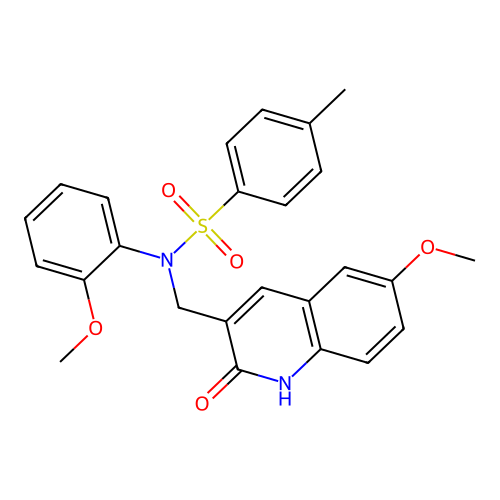 N-((2-hydroxy-6-methoxyquinolin-3-yl)methyl)-N-(2-methoxyphenyl)-4-methylbenzenesulfonamide structure