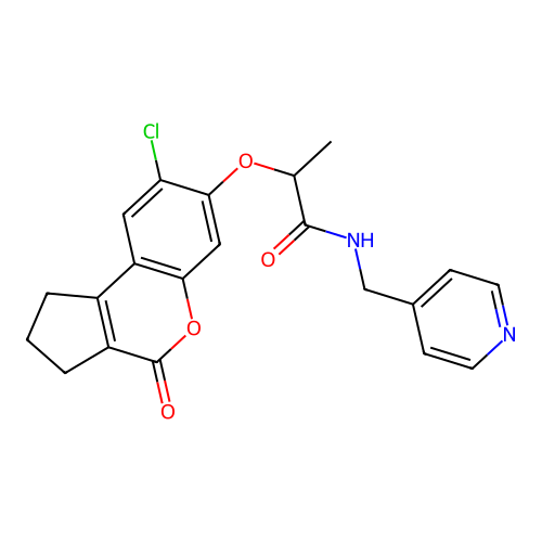 2-((8-chloro-4-oxo-1,2,3,4-tetrahydrocyclopenta[c]chromen-7-yl)oxy)-N-(pyridin-4-ylmethyl)propanamide structure