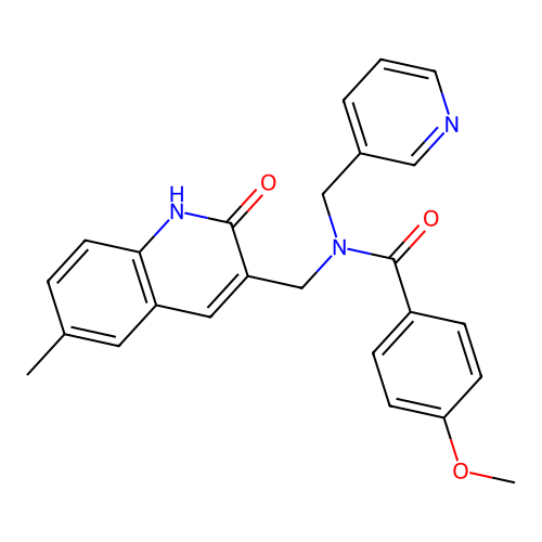 N-((2-hydroxy-6-methylquinolin-3-yl)methyl)-4-methoxy-N-(pyridin-3-ylmethyl)benzamide structure