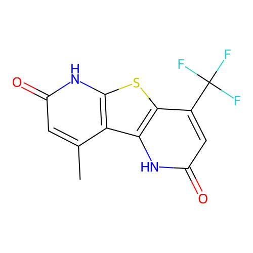 7-hydroxy-9-methyl-4-(trifluoromethyl)thieno[2,3-b:4,5-b']dipyridin-2(1H)-one structure