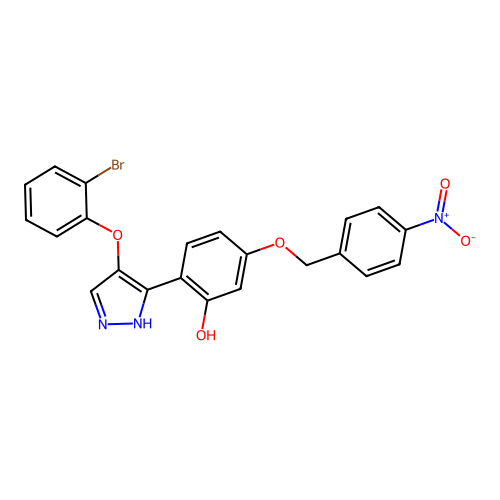 2-[4-(2-bromophenoxy)-1H-pyrazol-5-yl]-5-[(4-nitrobenzyl)oxy]phenol structure
