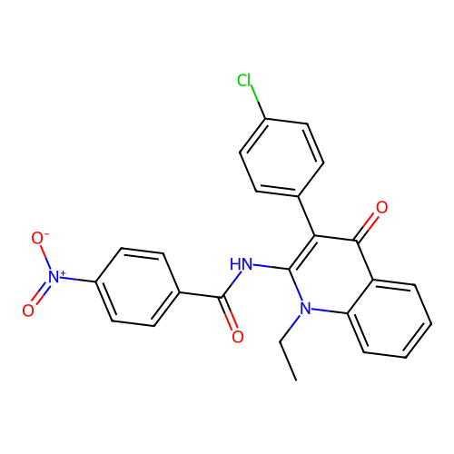 N-(3-(4-chlorophenyl)-1-ethyl-4-oxo-1,4-dihydroquinolin-2-yl)-4-nitrobenzamide structure