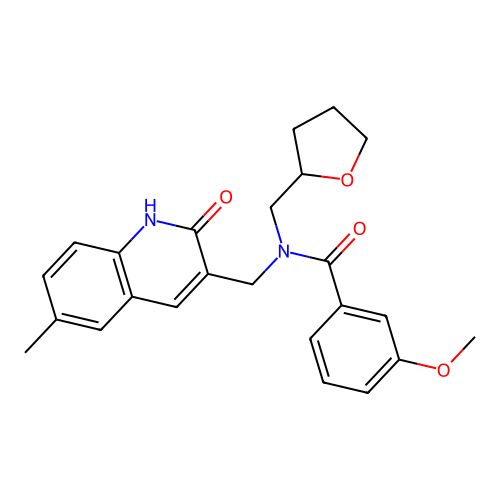 N-((2-hydroxy-6-methylquinolin-3-yl)methyl)-3-methoxy-N-((tetrahydrofuran-2-yl)methyl)benzamide structure