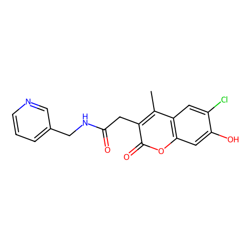 2-(6-chloro-7-hydroxy-4-methyl-2-oxo-2H-chromen-3-yl)-N-(pyridin-3-ylmethyl)acetamide structure