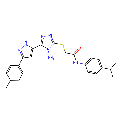 2-((4-amino-5-(3-(p-tolyl)-1H-pyrazol-5-yl)-4H-1,2,4-triazol-3-yl)thio)-N-(4-isopropylphenyl)acetamide structure