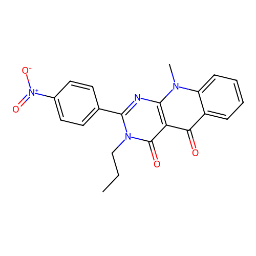 10-methyl-2-(4-nitrophenyl)-3-propylpyrimido[4,5-b]quinoline-4,5(3H,10H)-dione structure