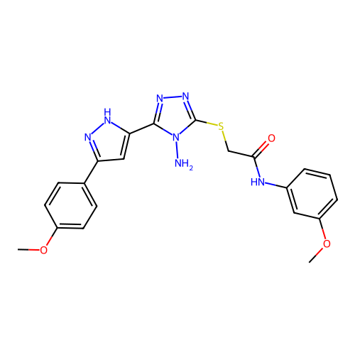 2-((4-amino-5-(3-(4-methoxyphenyl)-1H-pyrazol-5-yl)-4H-1,2,4-triazol-3-yl)thio)-N-(3-methoxyphenyl)acetamide structure