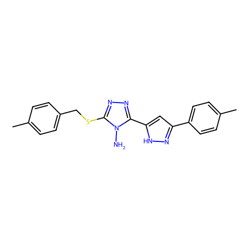 3-((4-methylbenzyl)thio)-5-(3-(p-tolyl)-1H-pyrazol-5-yl)-4H-1,2,4-triazol-4-amine structure